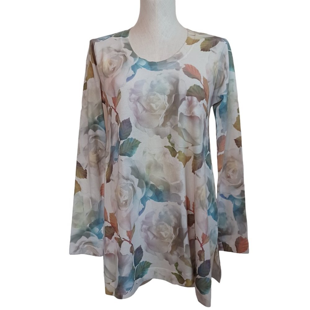 Soft Surroundings Tunic Sweater Watercolor Roses Size Small